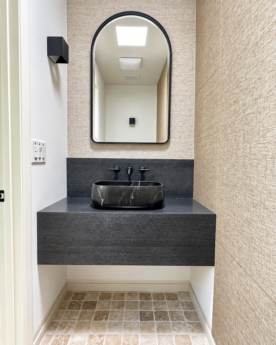 Black floating single vanity by Burkee Designs