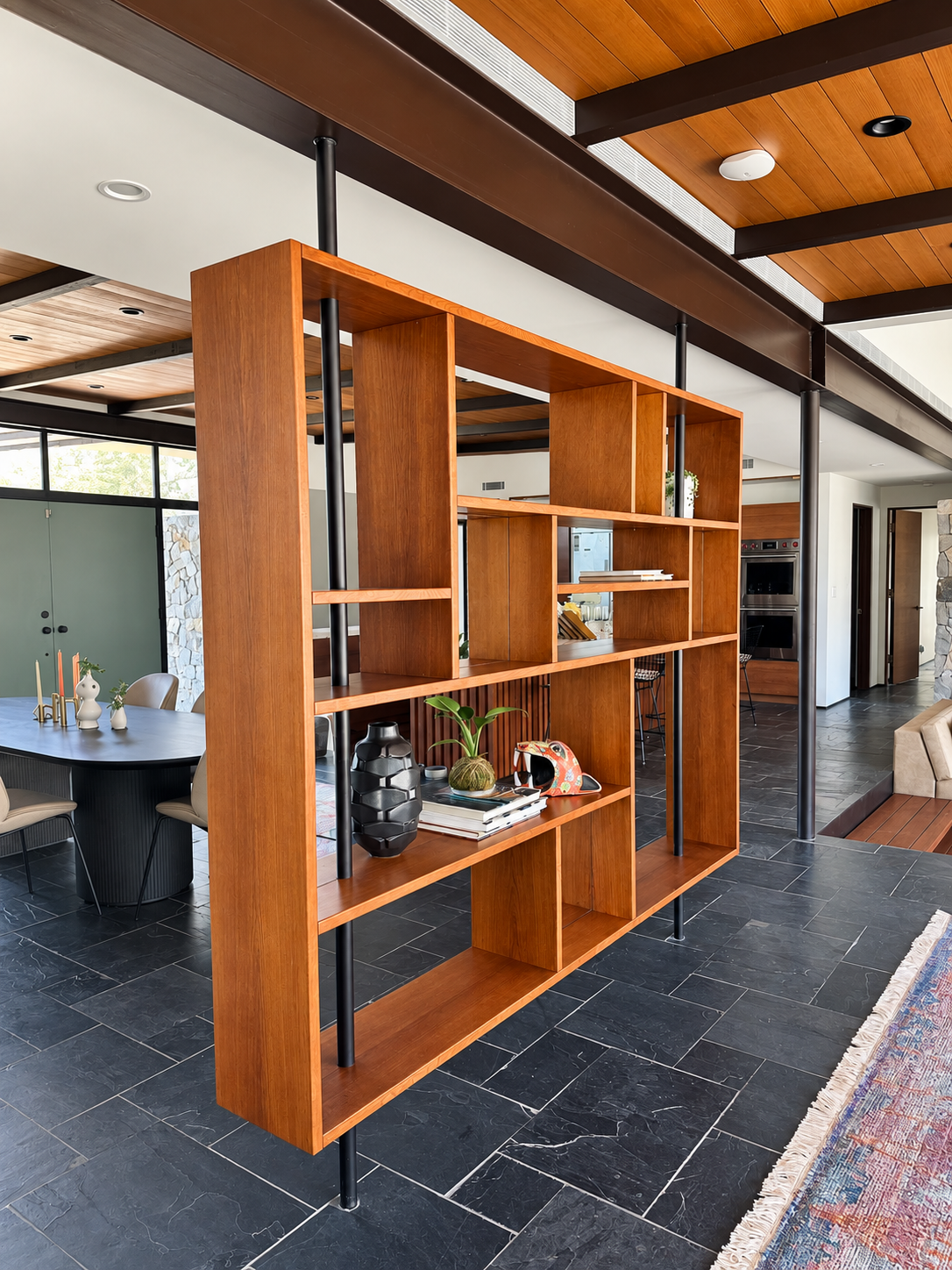 Freestanding sculptural wood room divider