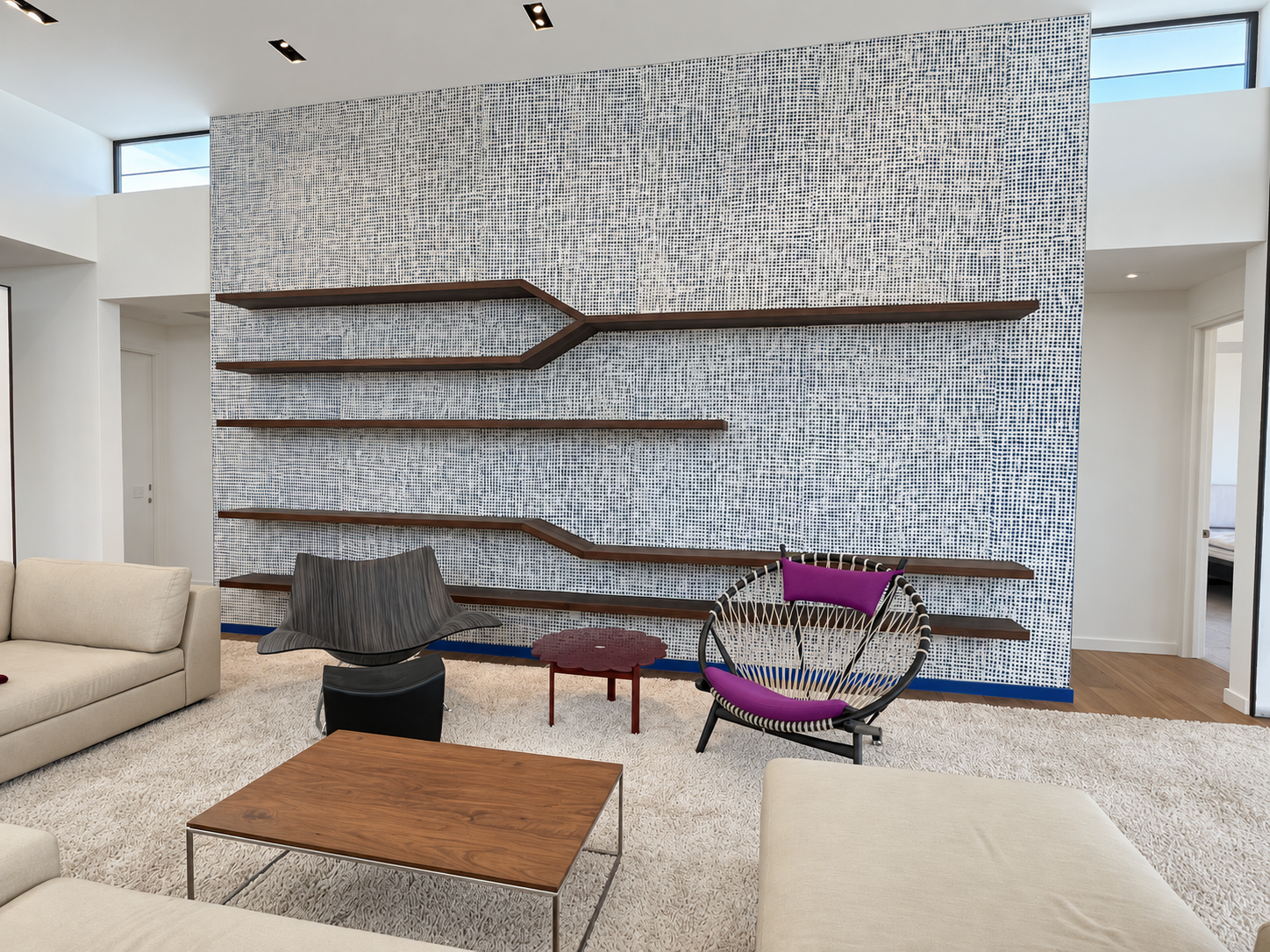 Sculptural floating shelf installation by Burkee Designs